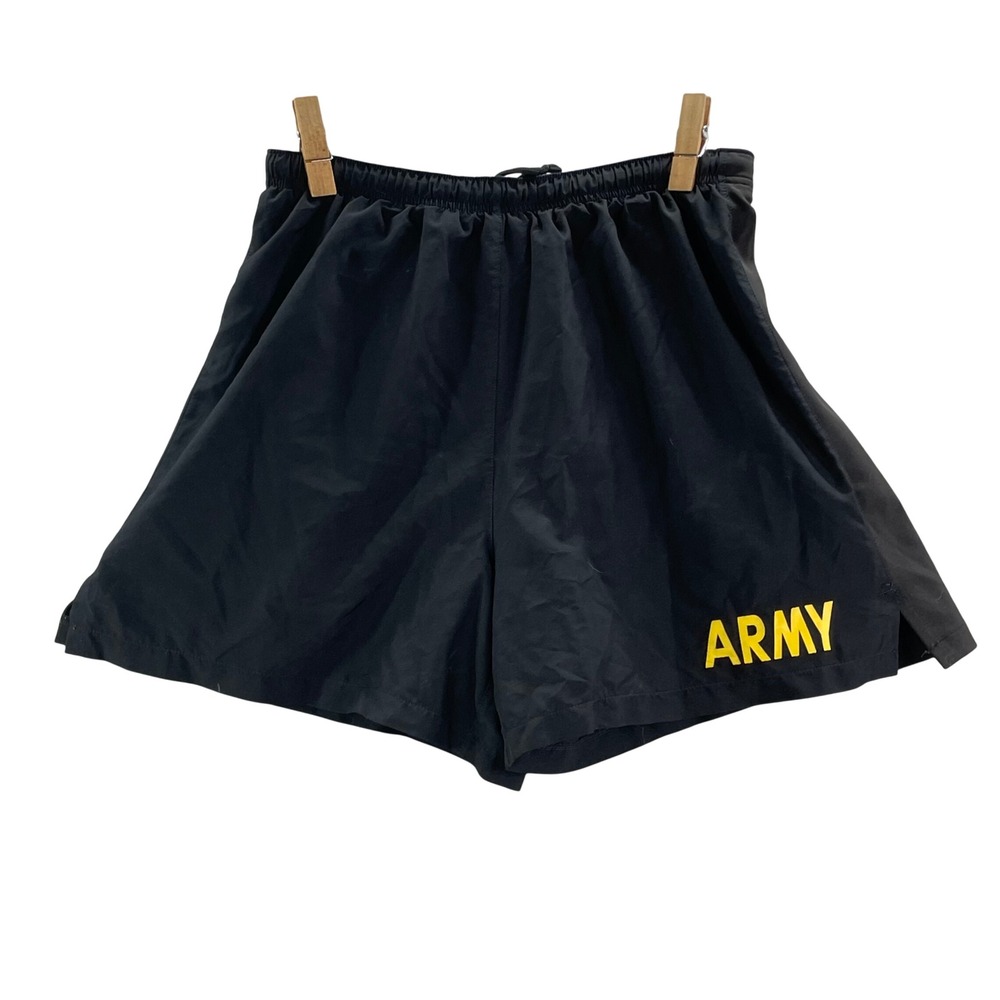 US Army APFU PT Shorts Mens Medium Black Yellow Training Trunks Military Issue
